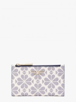 Kate Spade | Slate Blue Multi Spade Flower Coated Canvas Small Slim Bifold Wallet