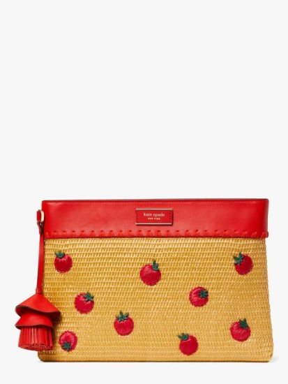 Kate Spade | Natural Multi Roma Embellished Tomato Straw Clutch - Click Image to Close