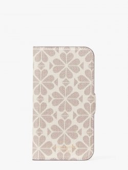 Kate Spade | Parchment Multi Spade Flower Coated Canvas Iphone 13 Pro Magnetic Wrap Folio