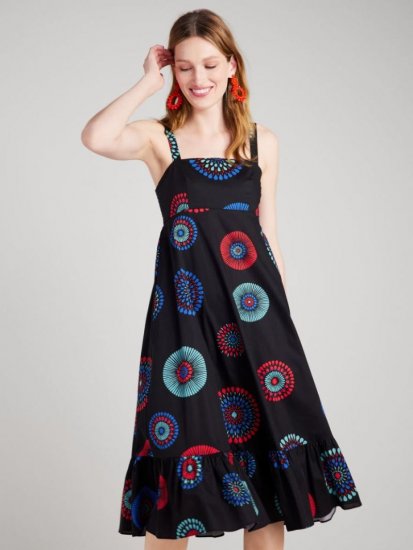 Kate Spade | Black Multi. Firework Floral Al Fresco Midi Dress - Click Image to Close