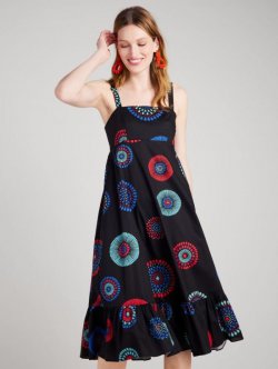 Kate Spade | Black Multi. Firework Floral Al Fresco Midi Dress