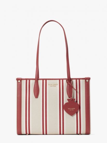 Kate Spade | Red Jasper Multi Market Striped Canvas Medium Tote - Click Image to Close